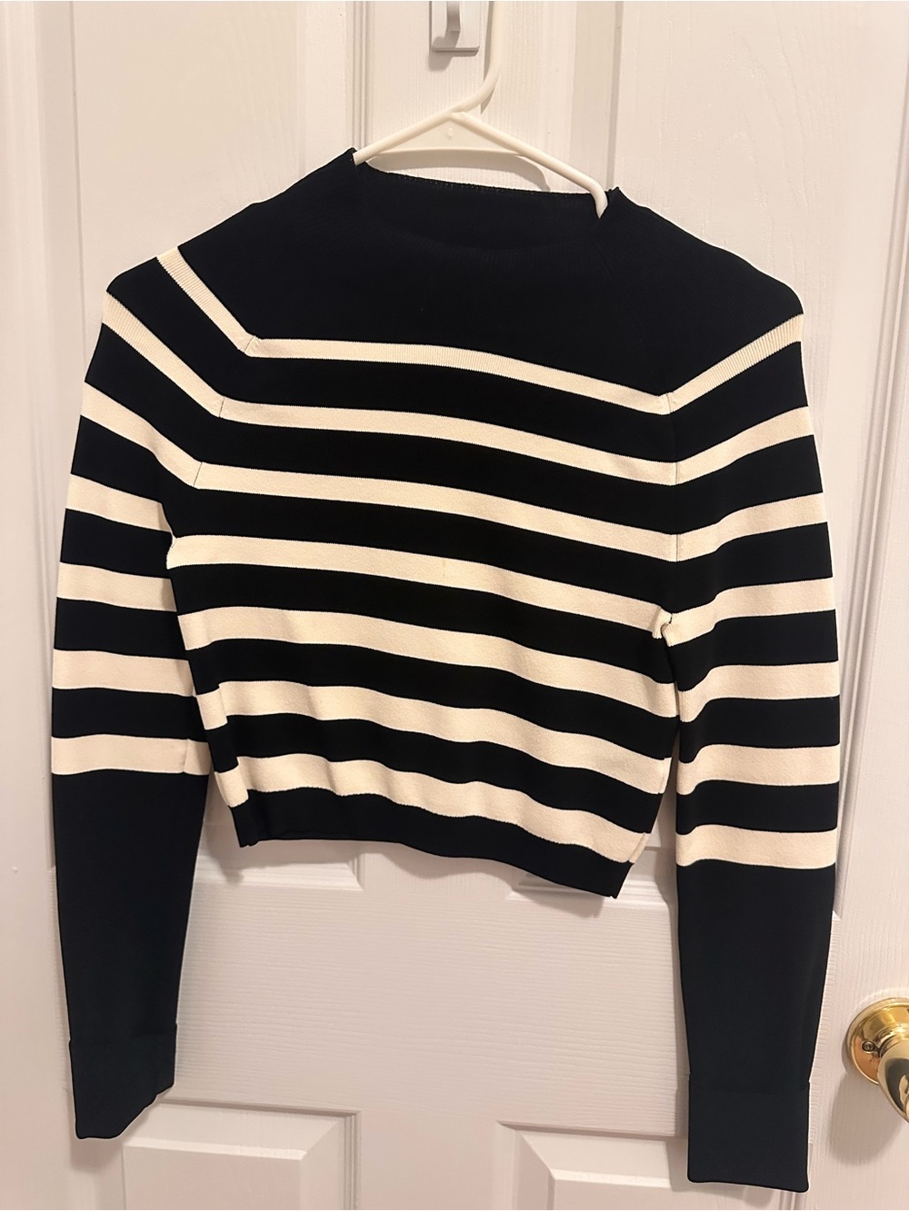 COS Black and White Striped Cropped Knit Sweater